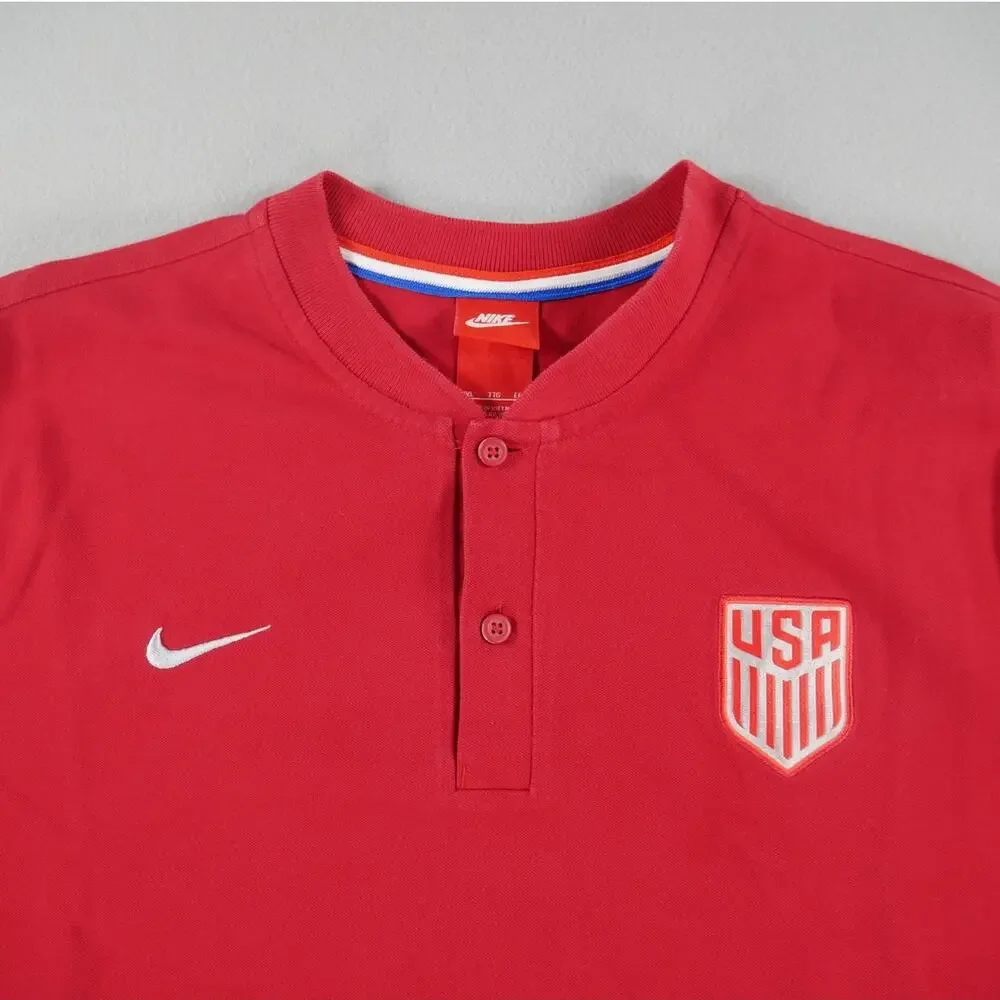 Nike Red Tag Henley Two Button Single Stitch USA Logo Red Size XXL Soccer